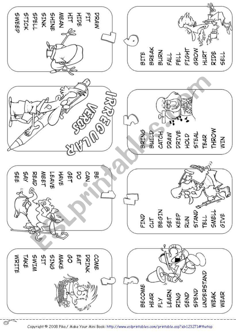 Irregular Verbs Mini Book worksheet