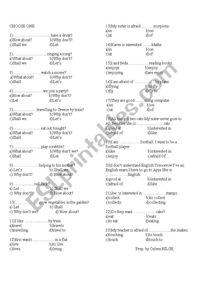 Making Suggestions worksheet