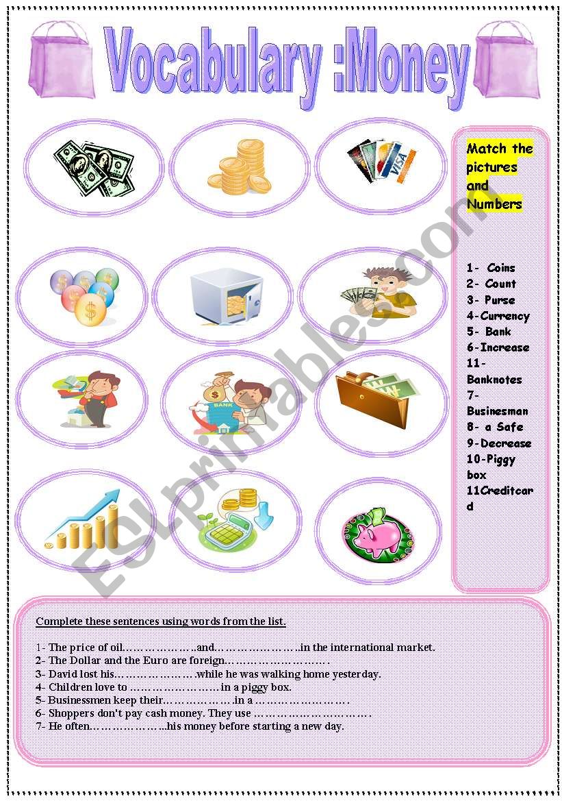 money worksheets for esl