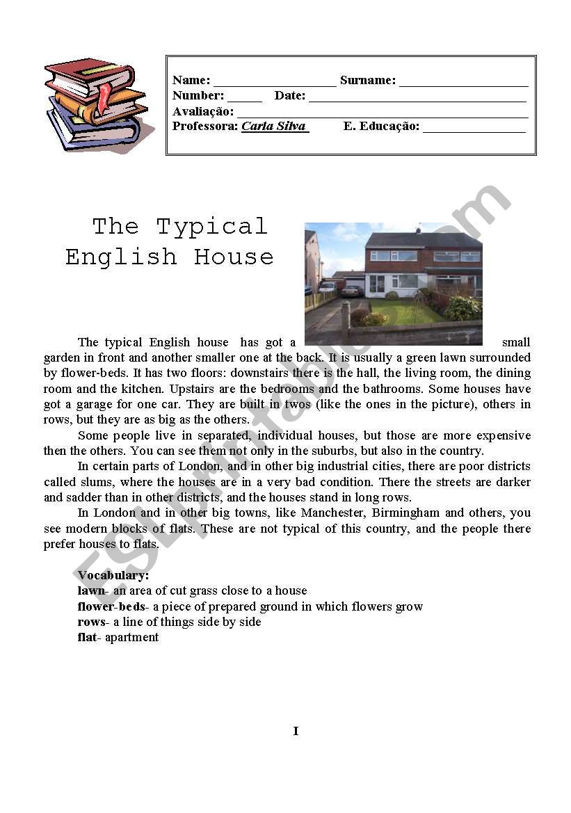 Test- English House part I worksheet