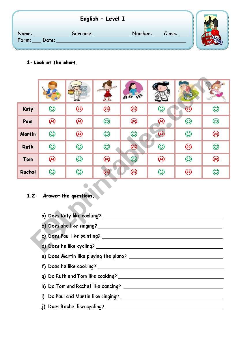 LIKES AND DISLIKES worksheet