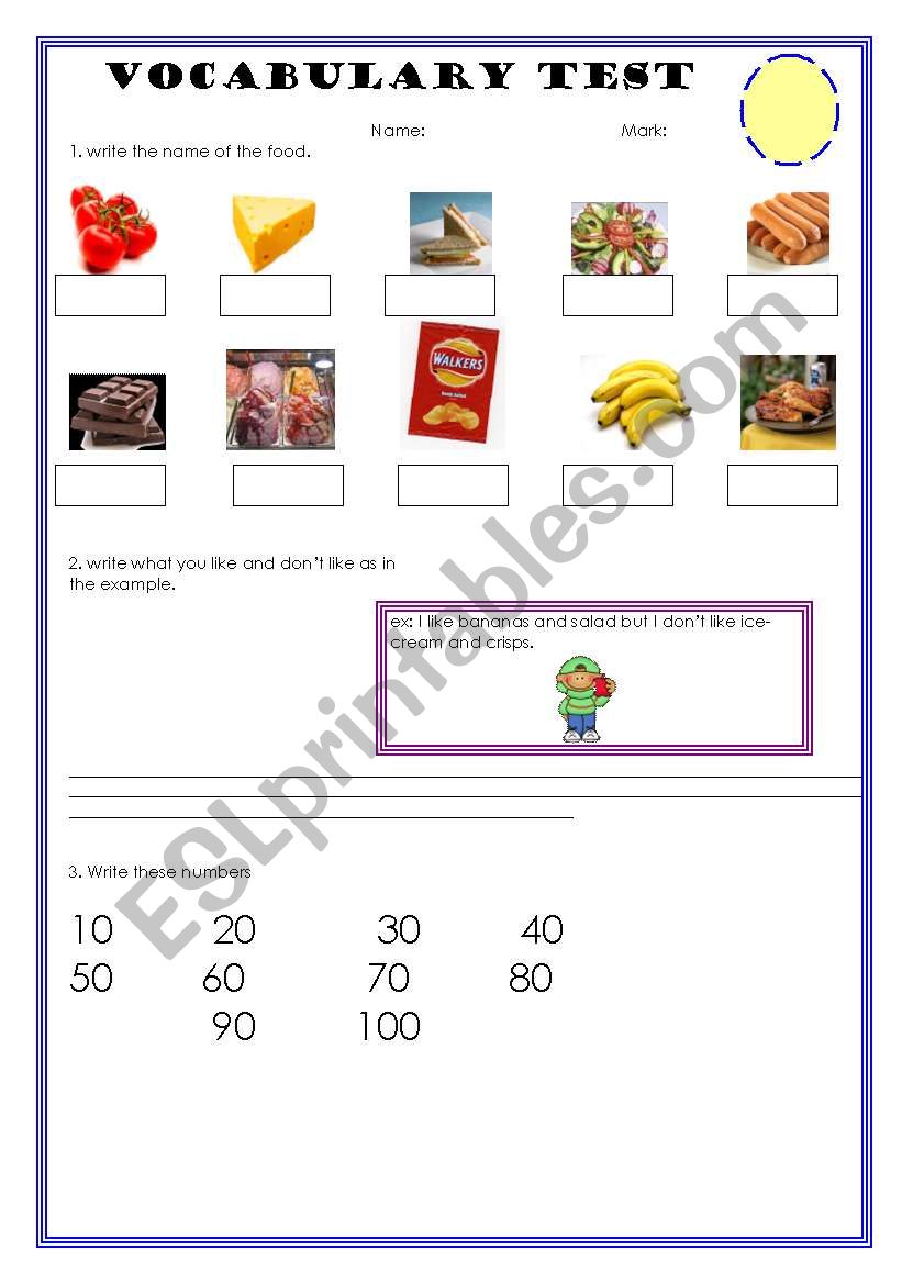 easy vocabulary test worksheet