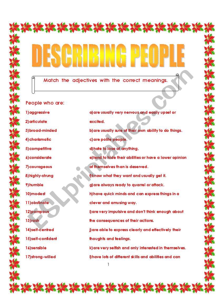 Describing People worksheet