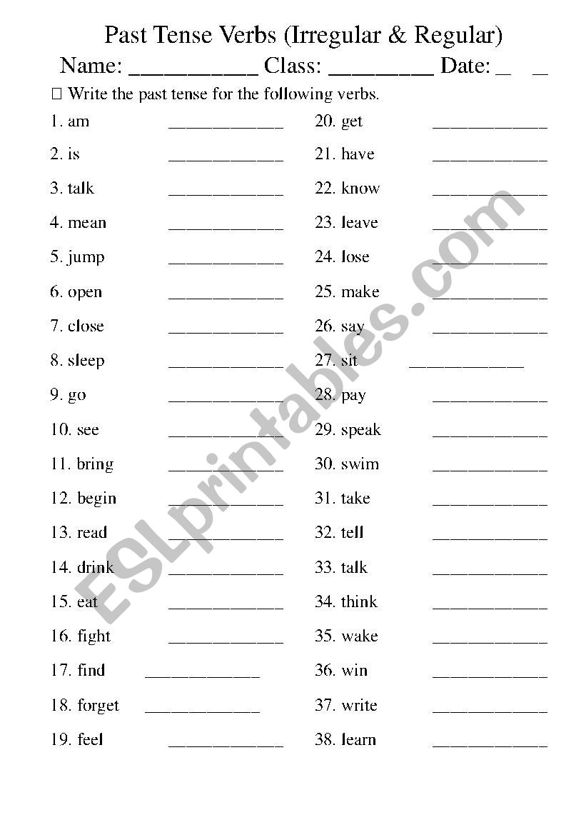 Past Tense Verbs Review worksheet