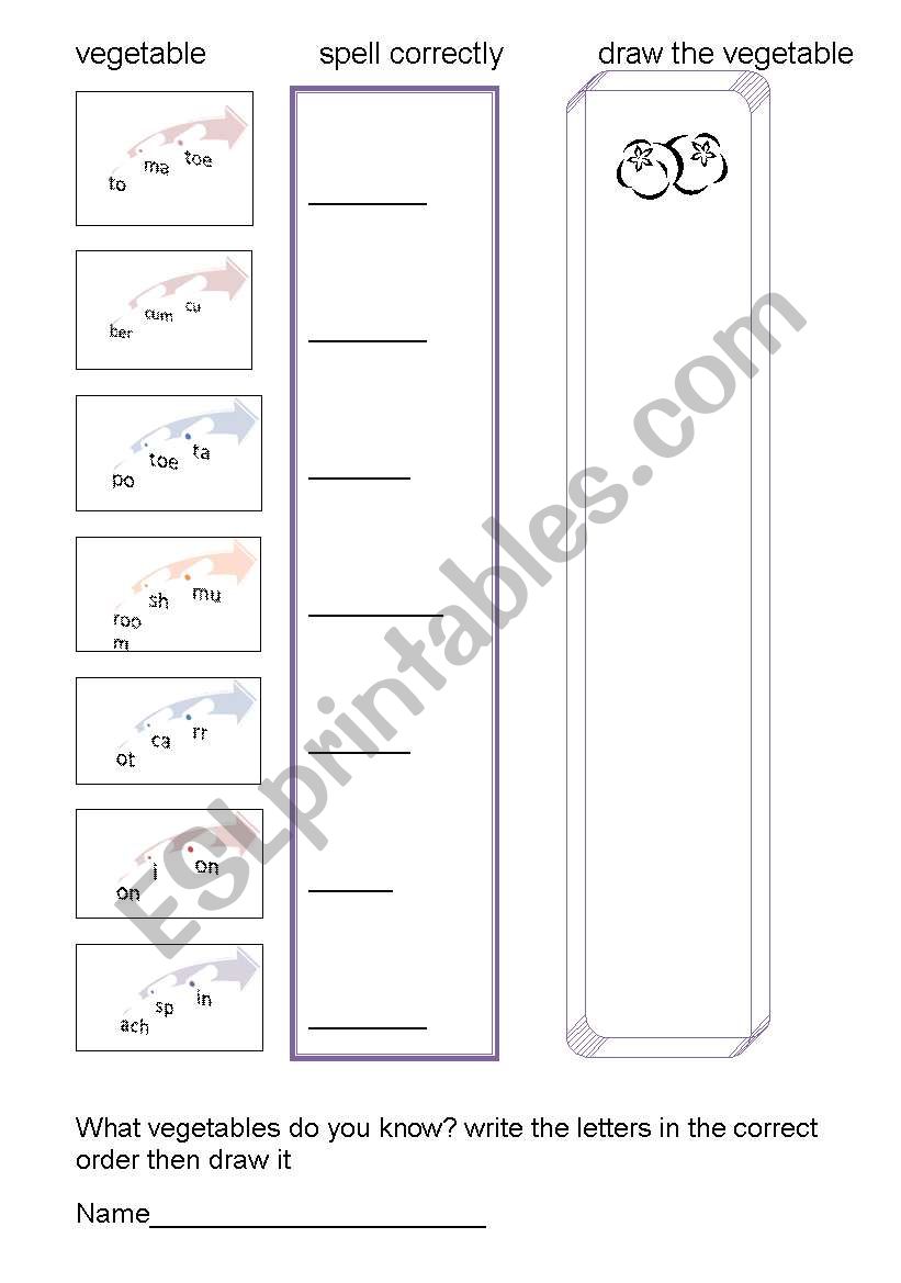 wite and draw the vegetables worksheet