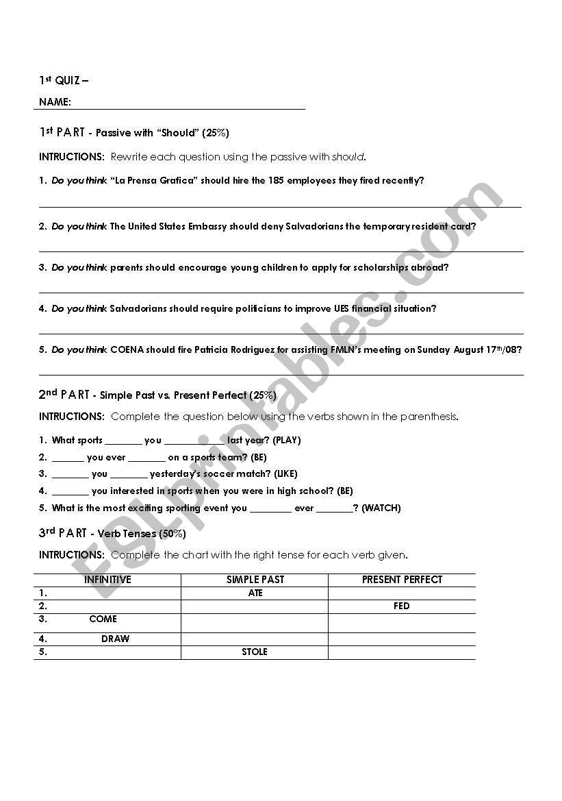 Passive with SHOULD -  Simple Past vs. Present Perfect 