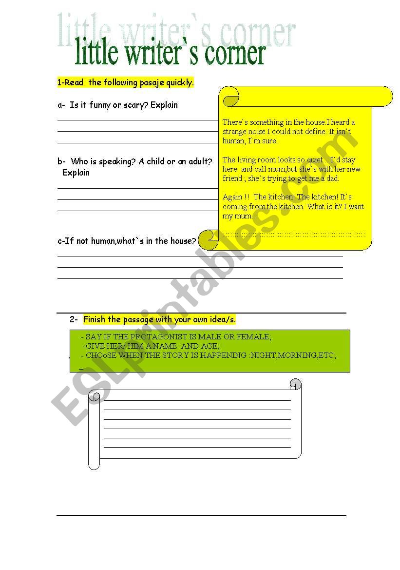 WRITING CORNER worksheet