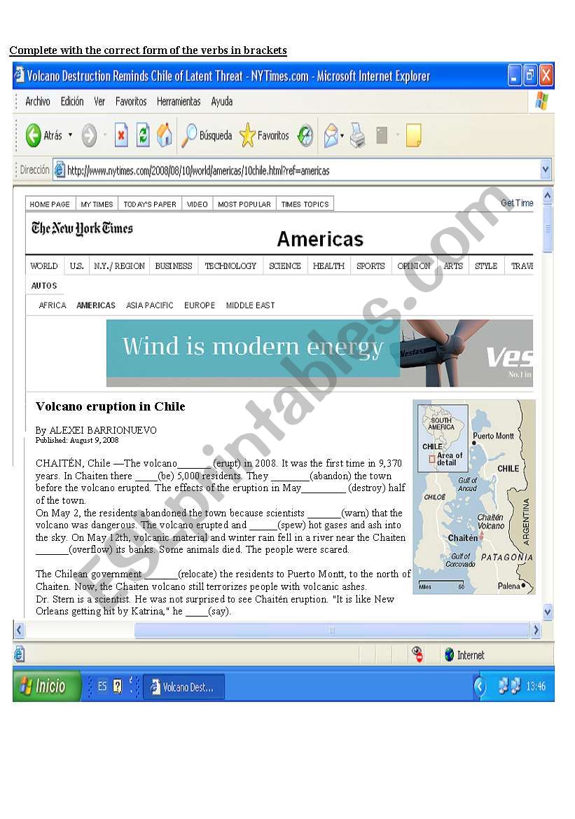 Volcanic Eruption in Chile worksheet