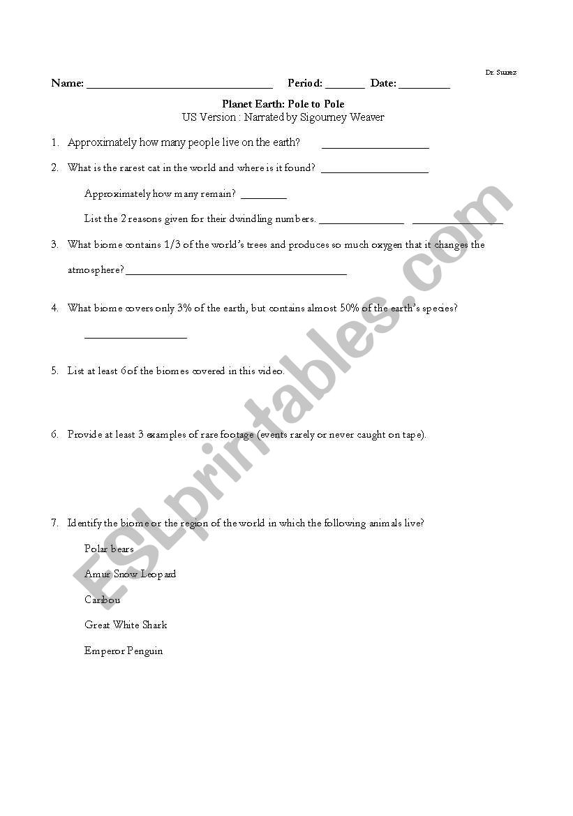 planet Earth from Pole to Pol worksheet