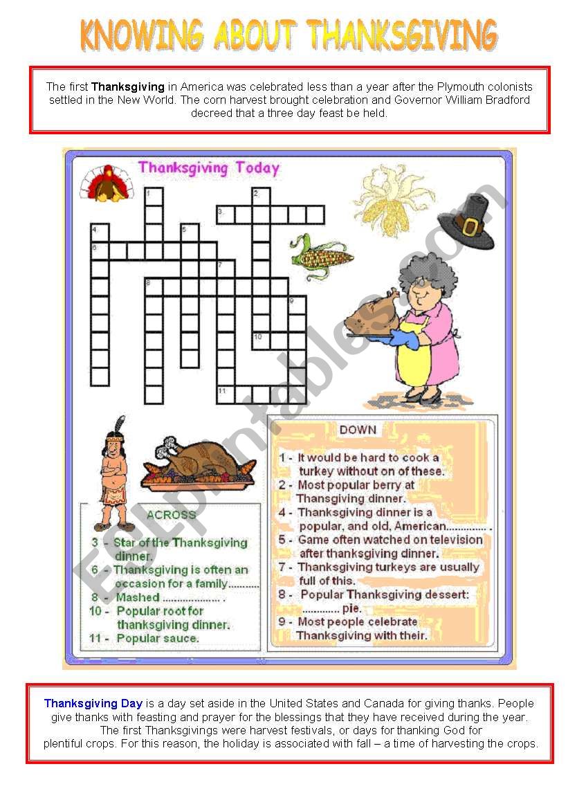 Knowing about Thanksgiving - activity 1