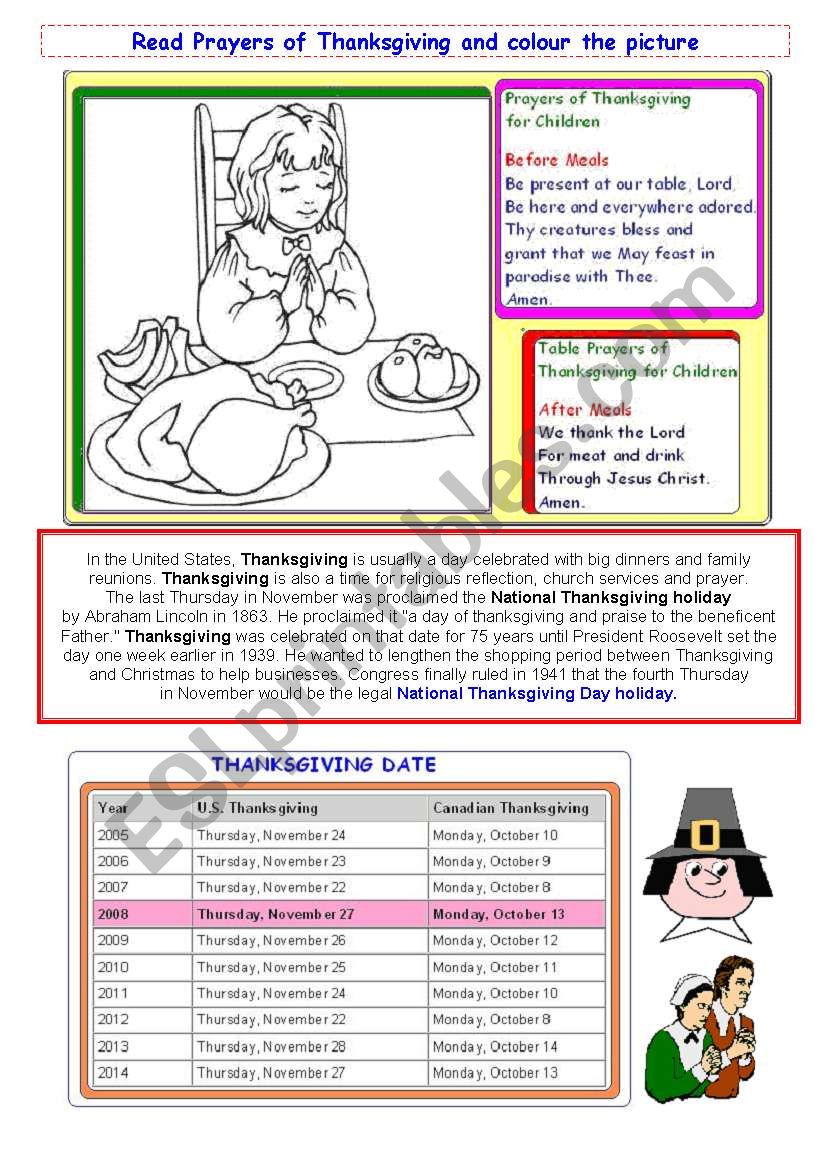 Knowing about Thanksgiving - activity 2