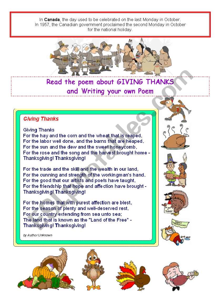 Knowing about Thanksgiving - activity 3