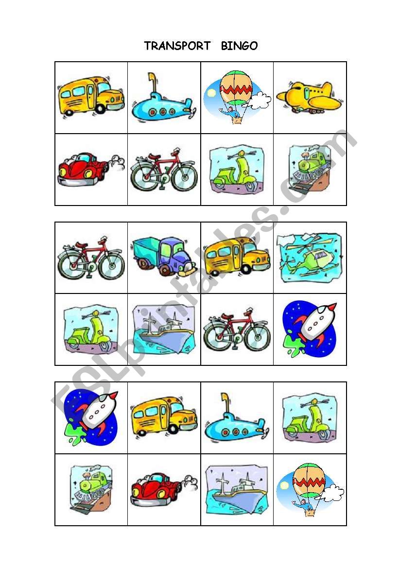 transport b ingo worksheet