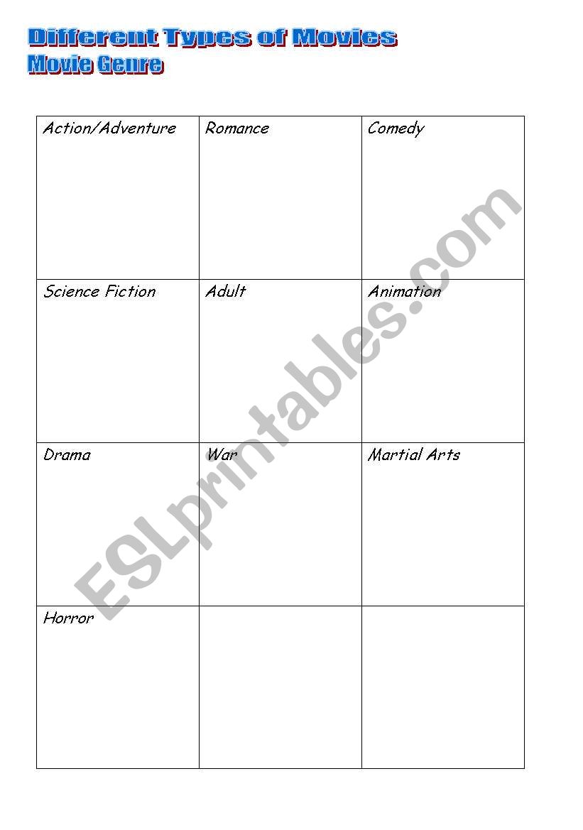 Movie Genre worksheet