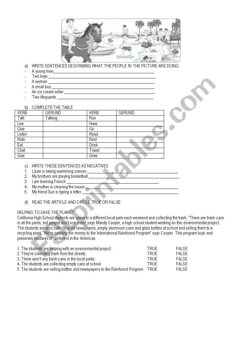 Present continuous worksheet