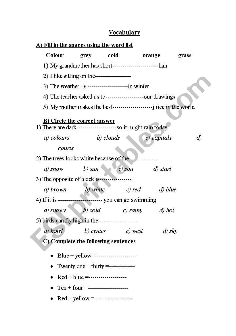 vocabulary worksheet