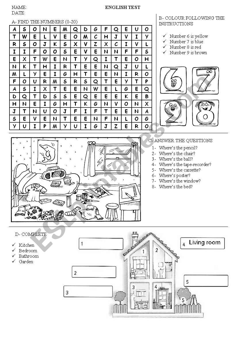 Test for elementary school worksheet