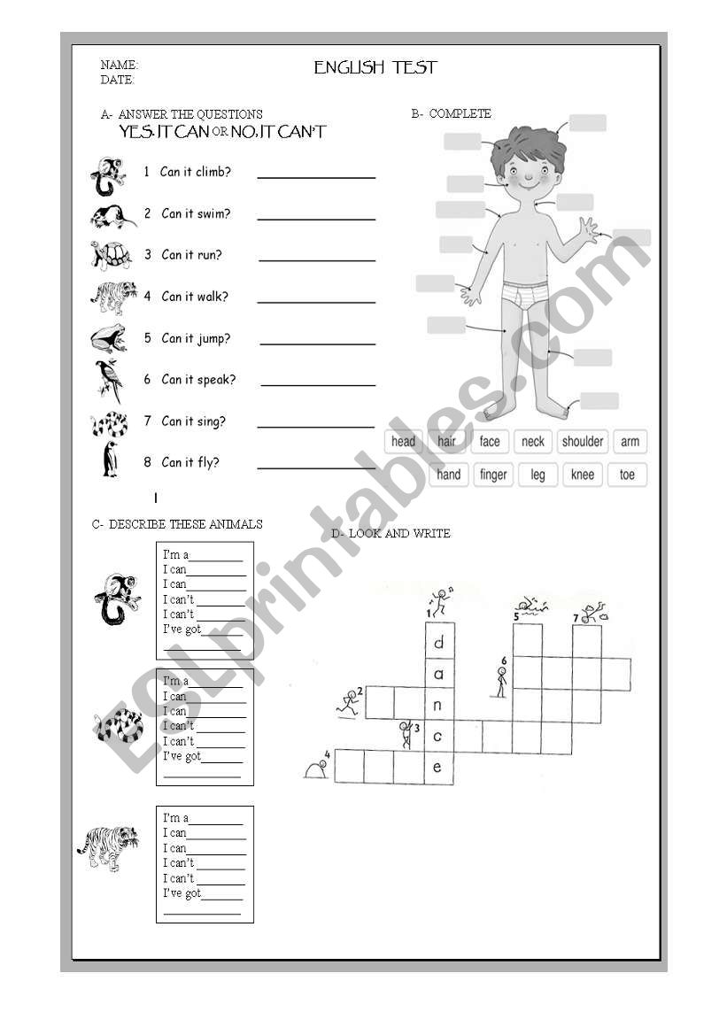 Test for elementary school worksheet