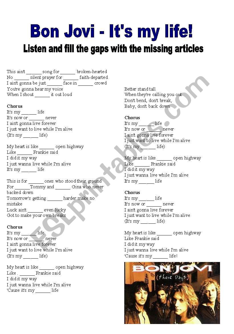 Bon Jovi - Articles worksheet