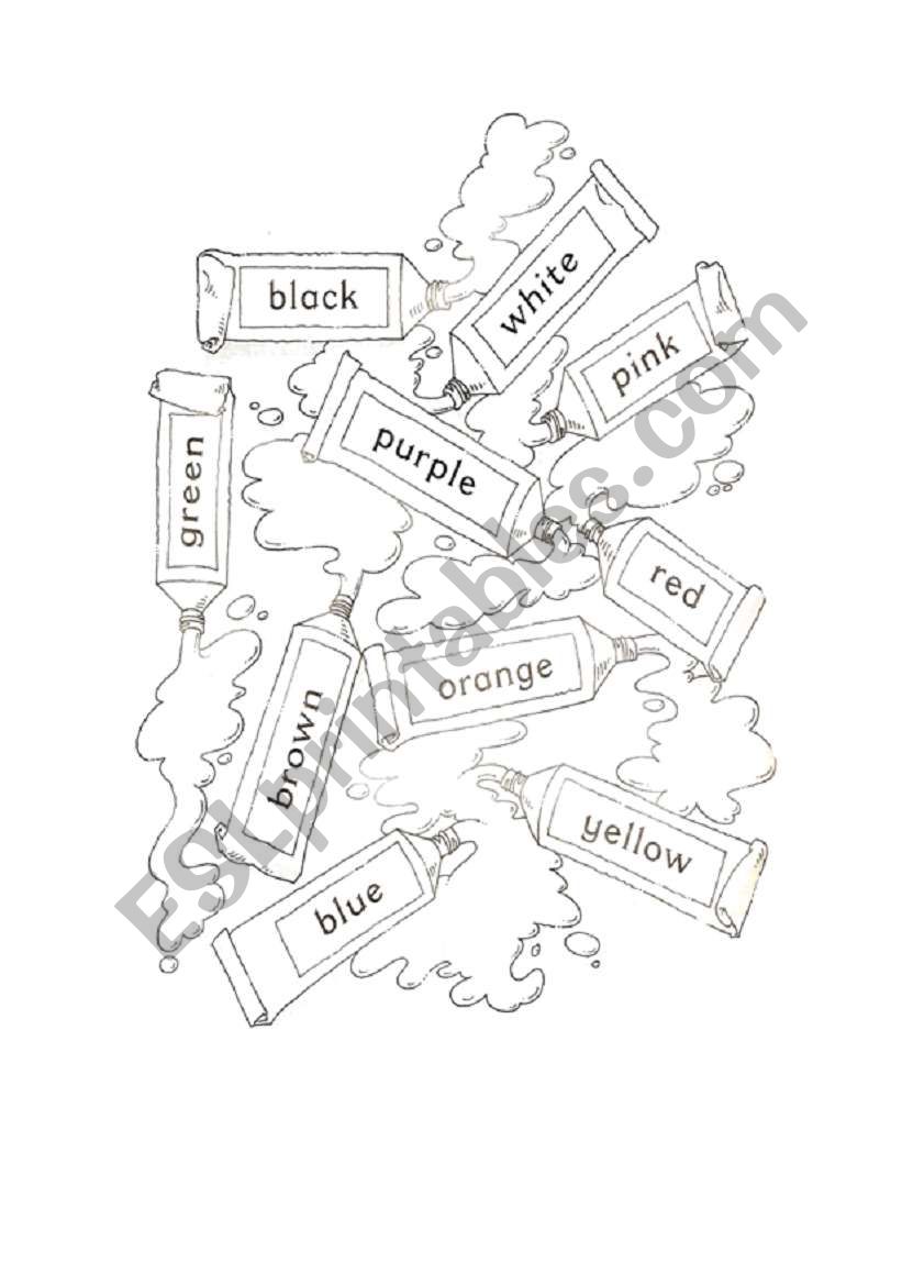 Colour the tubes of paint worksheet