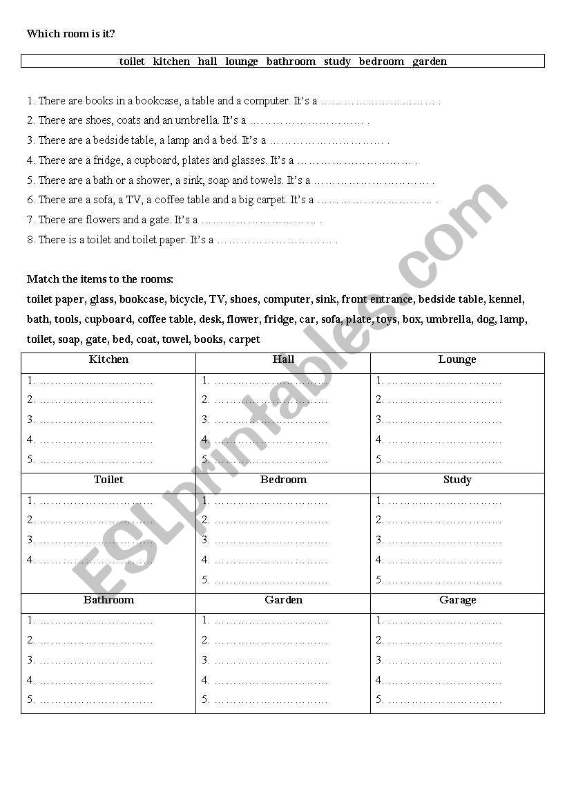 Rooms in the house worksheet