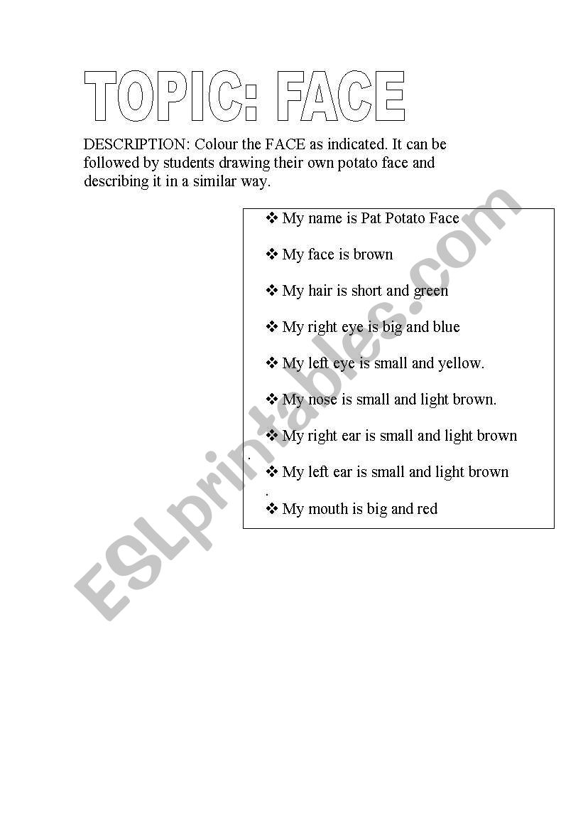 face  worksheet