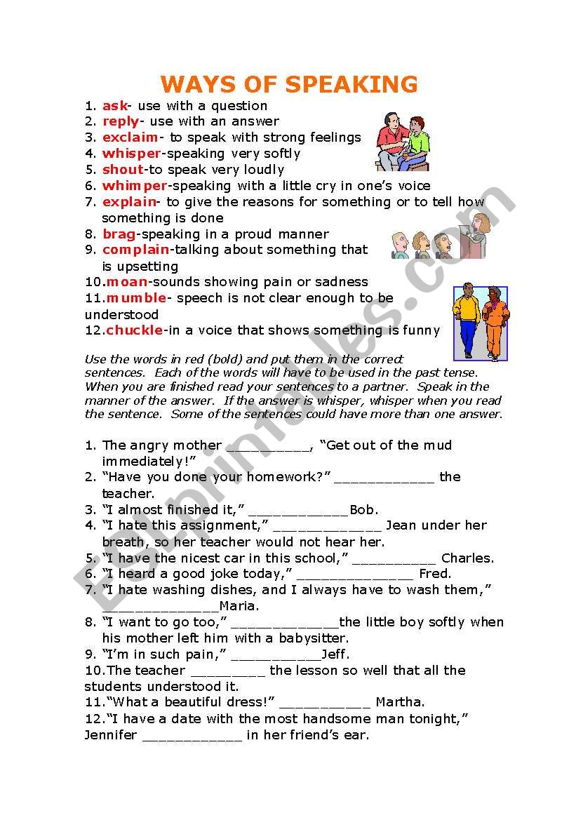 WAYS OF SPEAKING worksheet