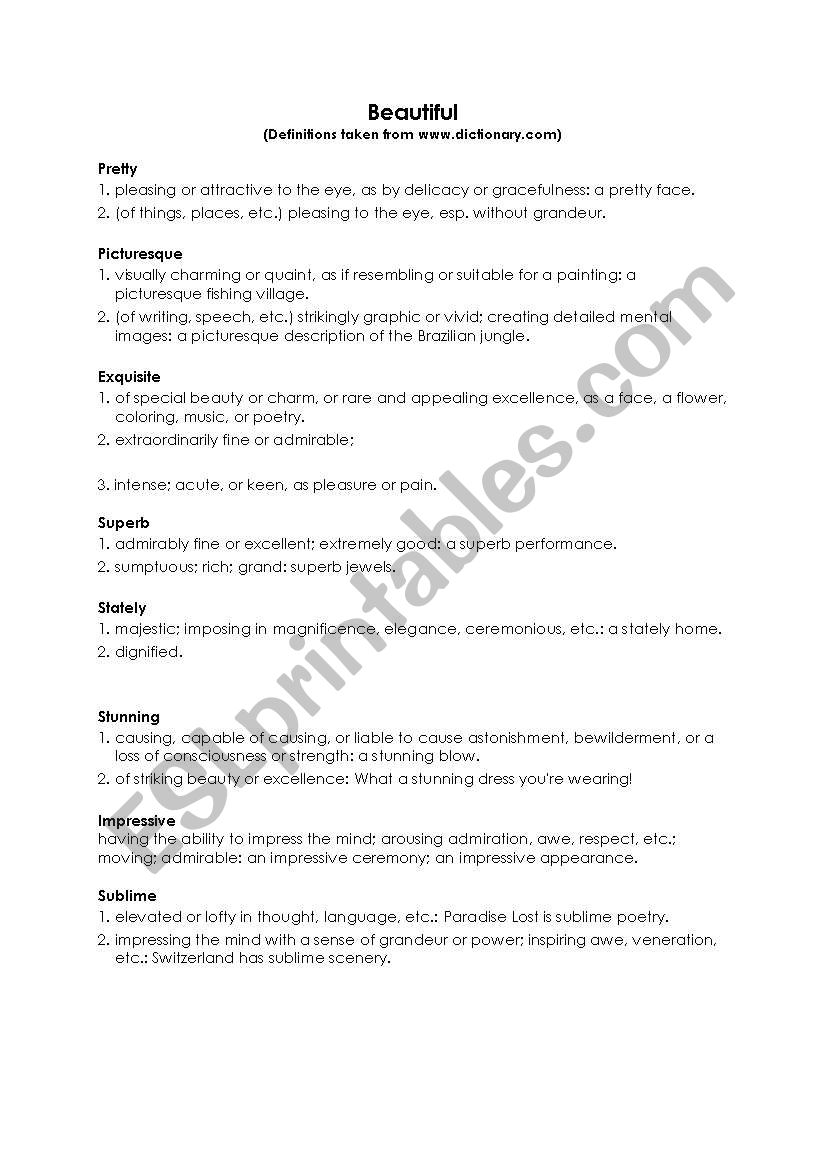 Synonyms of the word Â´BeautifulÂ´