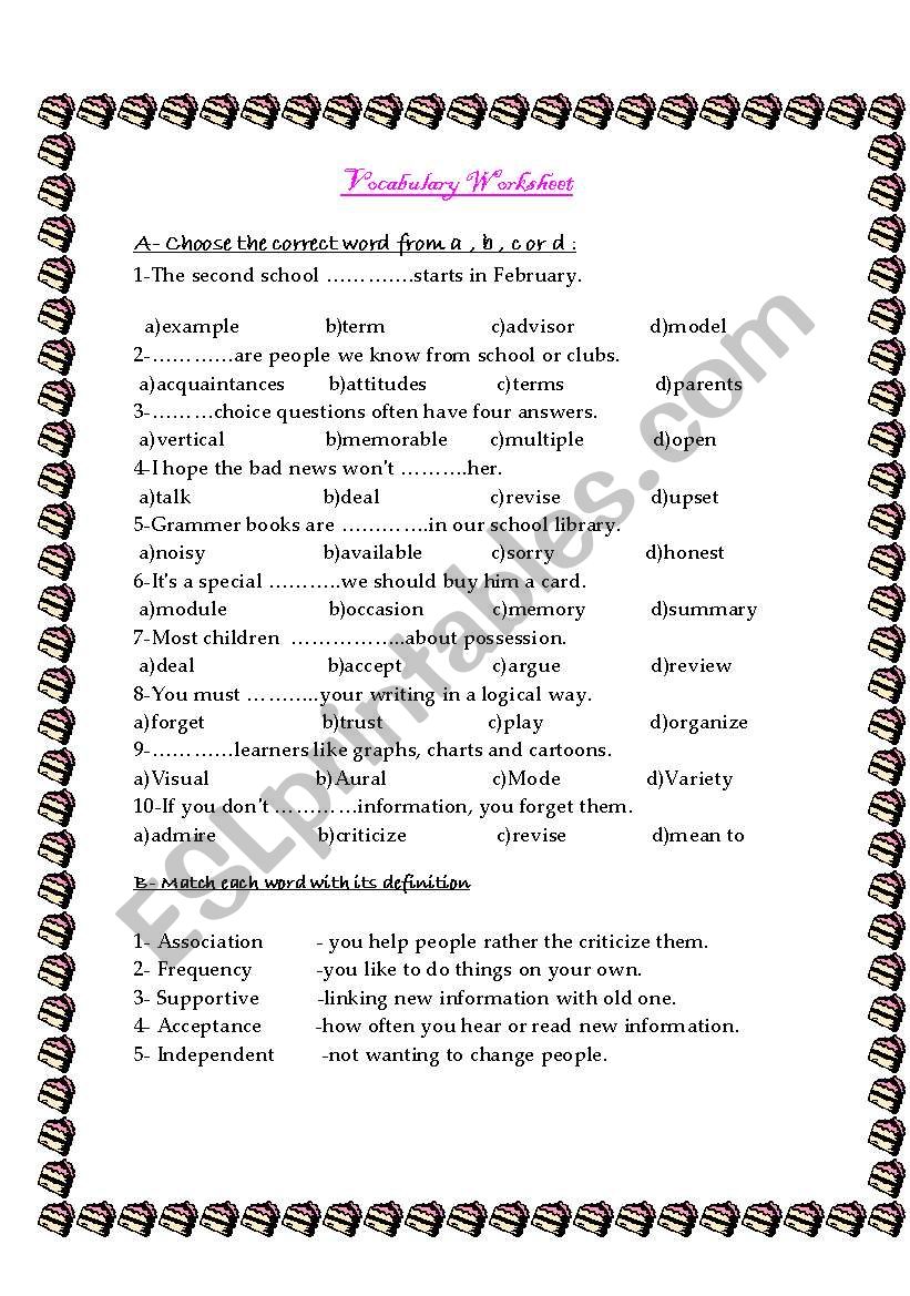 Vocabulary Worksheet worksheet