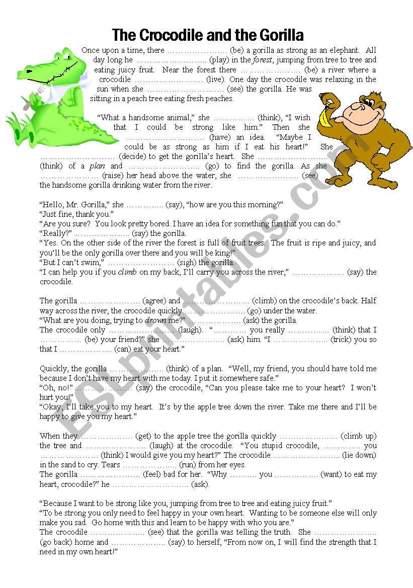 The crocodile and the gorilla - past simple tense gap fill