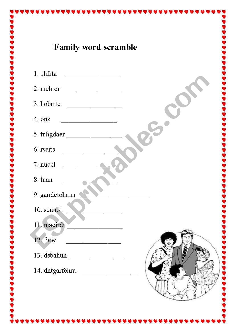 Family Word Scramble worksheet