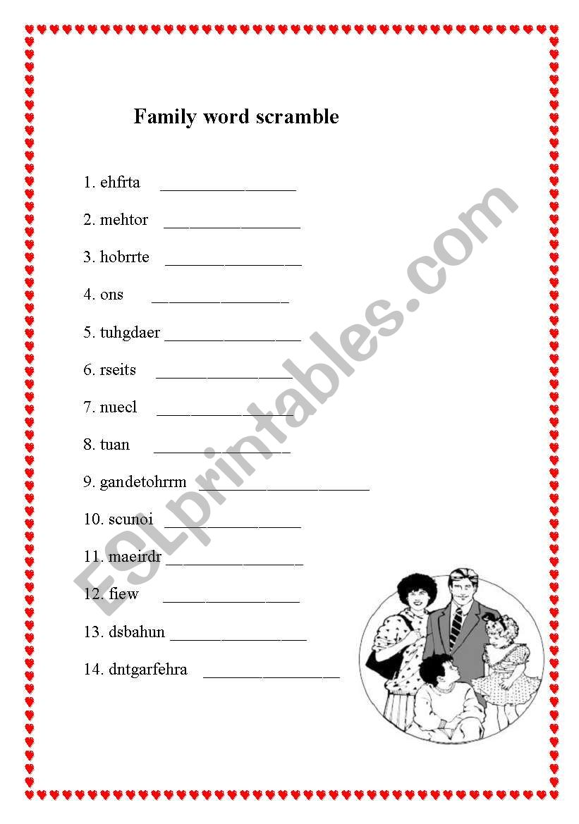 Family Word Scramble worksheet