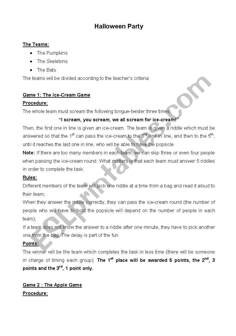 HALLOWEEN PARTY - Games worksheet