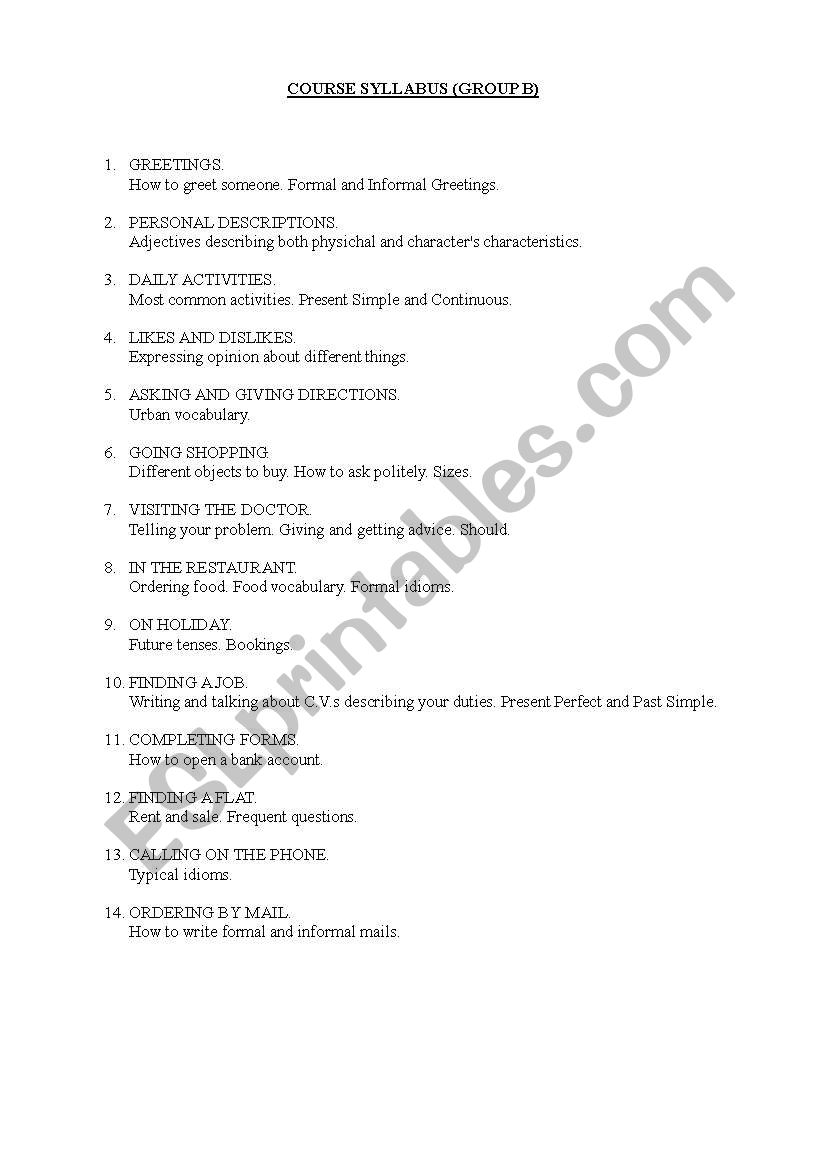 syllabus worksheet