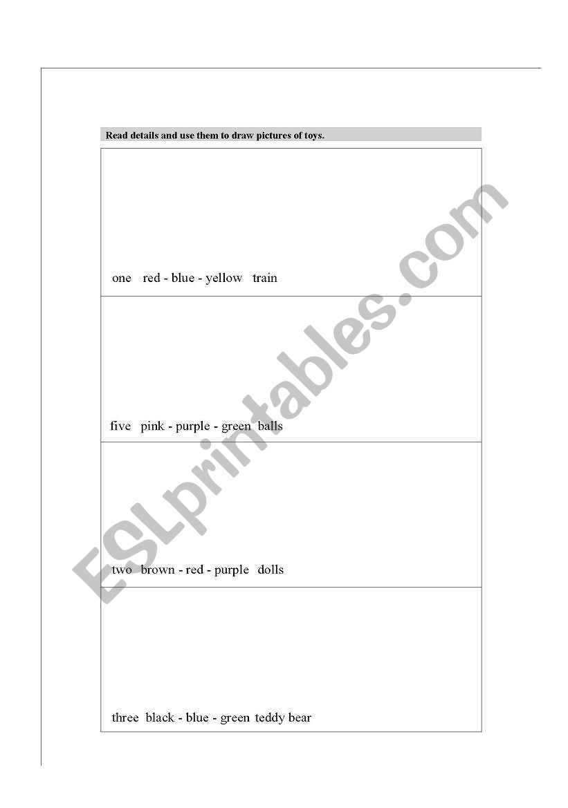 Toys, colors, numbers worksheet