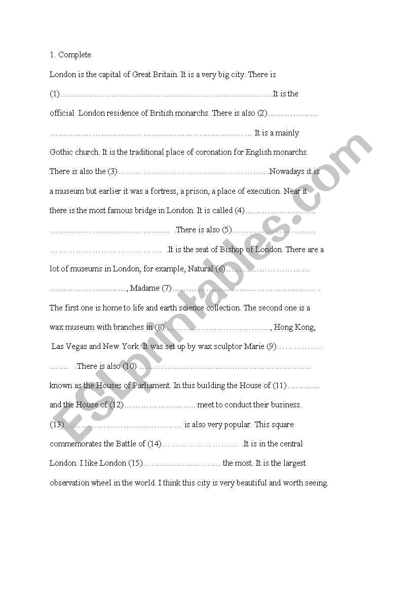 London quiz worksheet