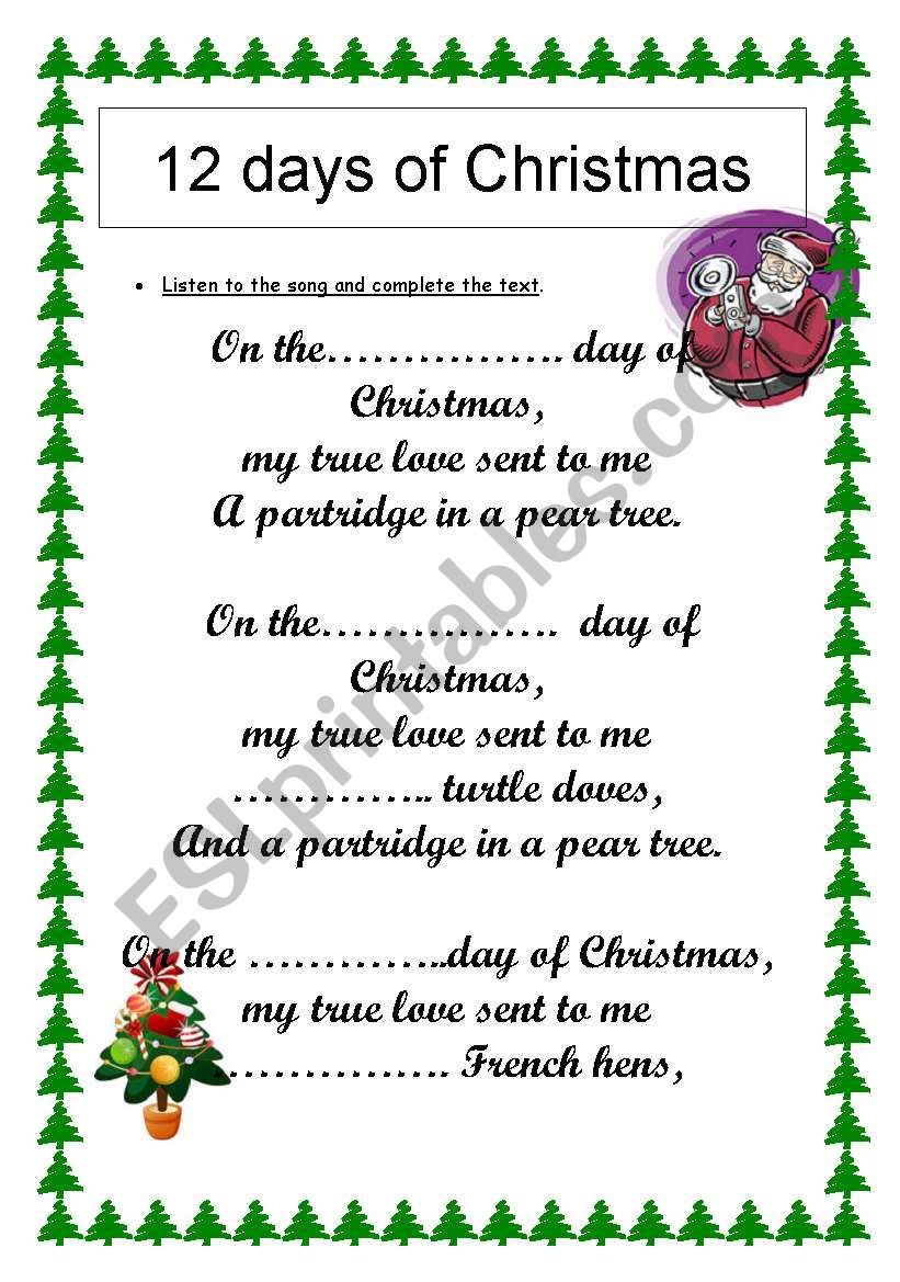 12 days of Christmas : numbers revision (song)