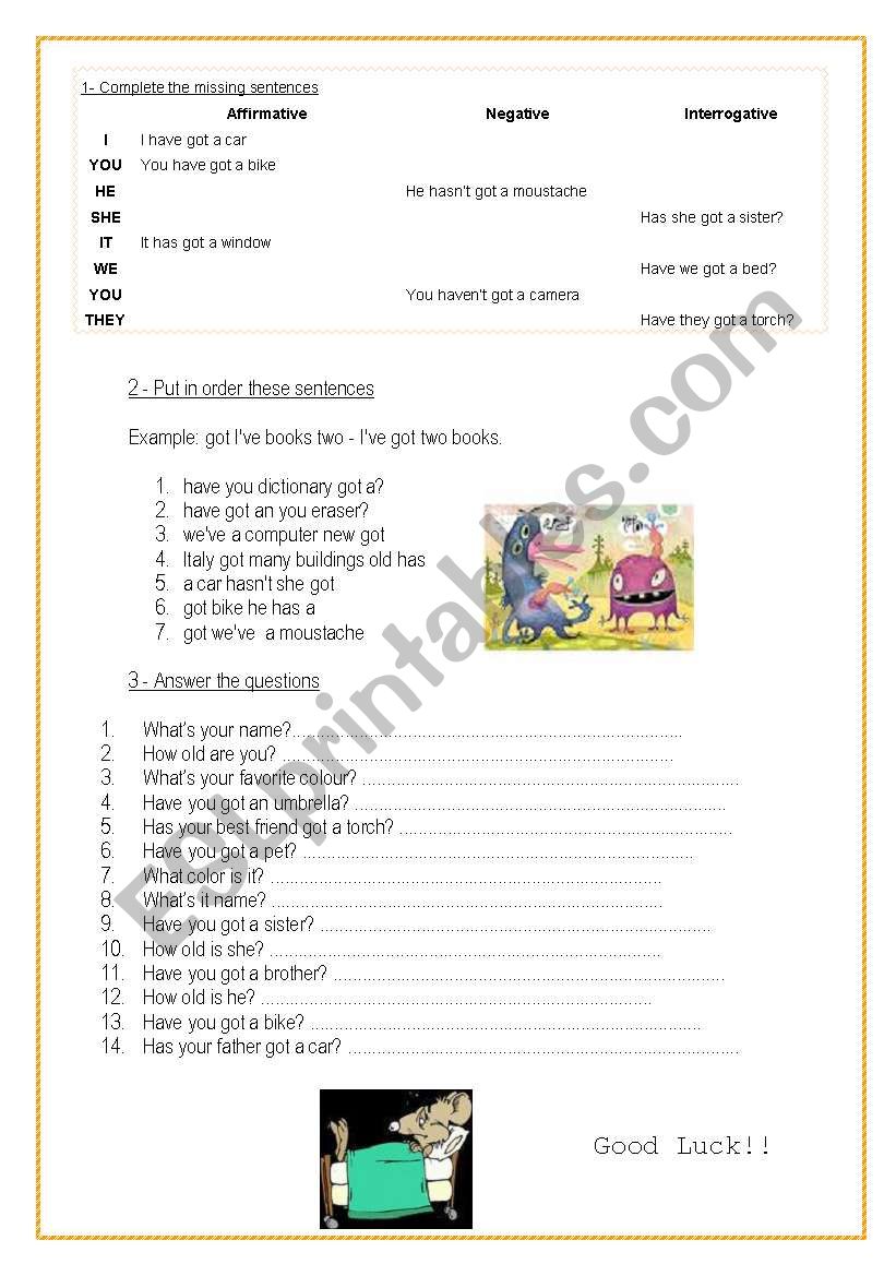 Have got- Forms worksheet