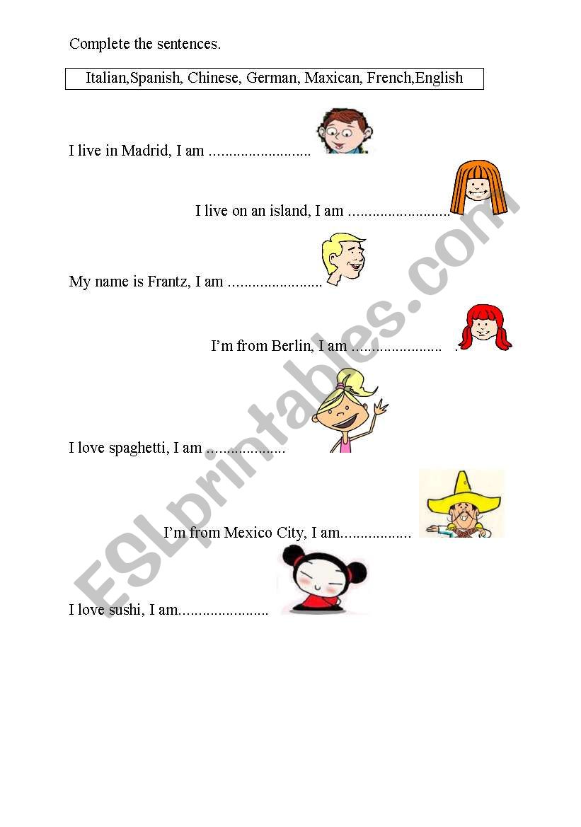 Nationalities worksheet