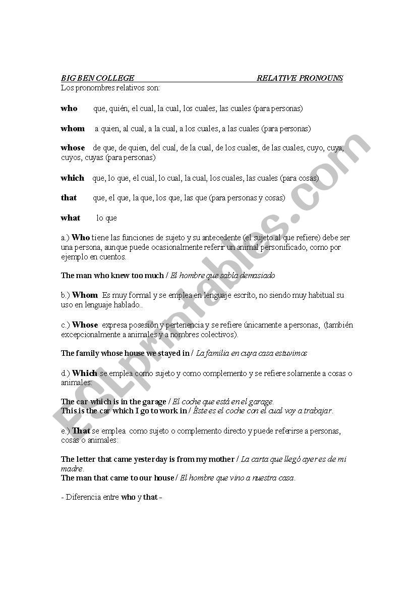 RELATIVES worksheet