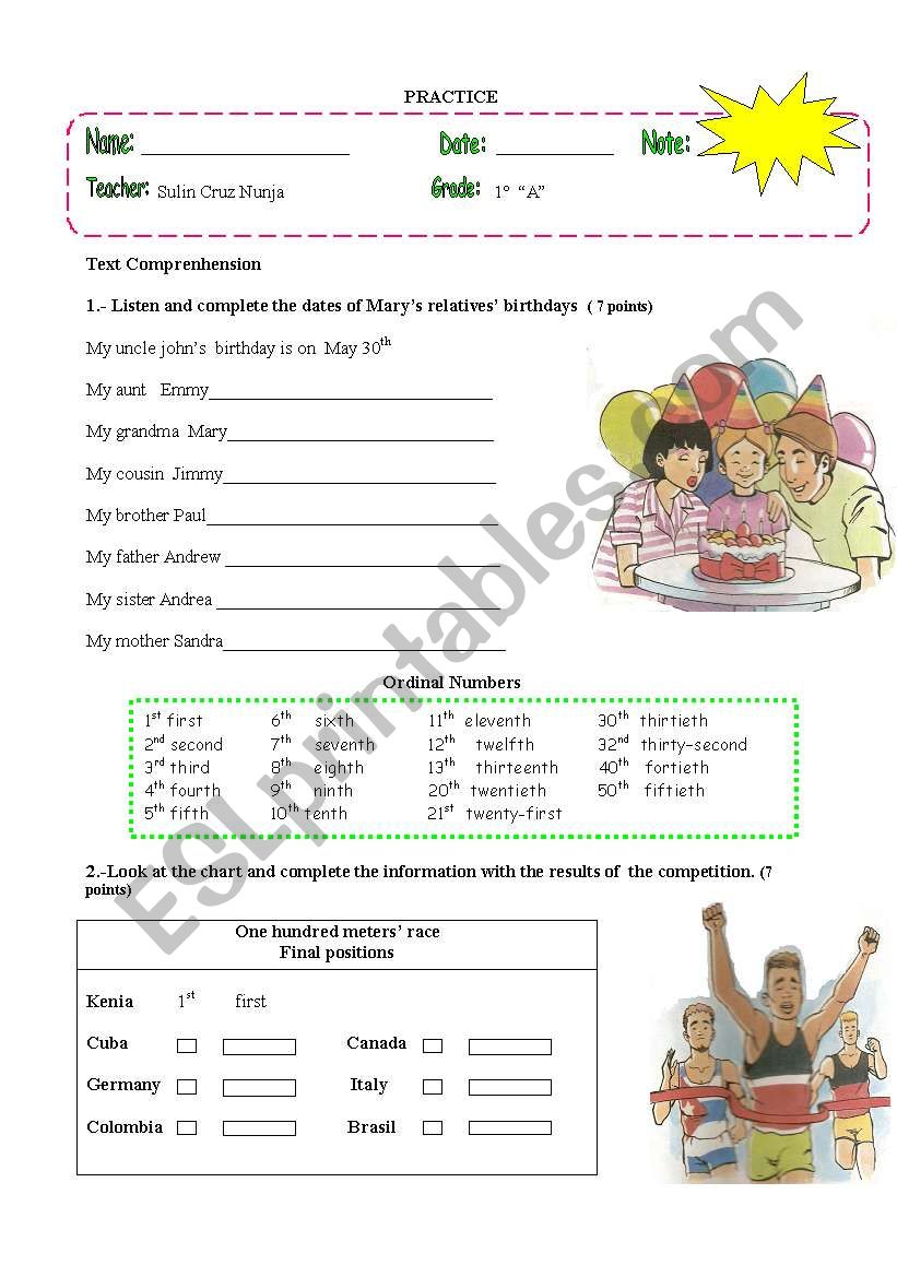 my birthday worksheet