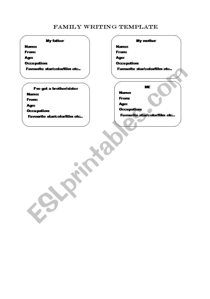 Family writing template worksheet