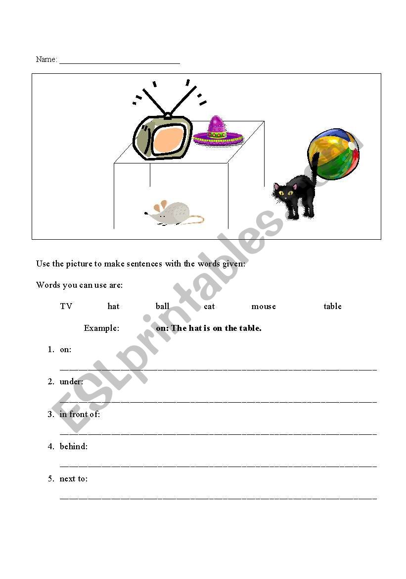 Simple prepositions of place sentence making #1