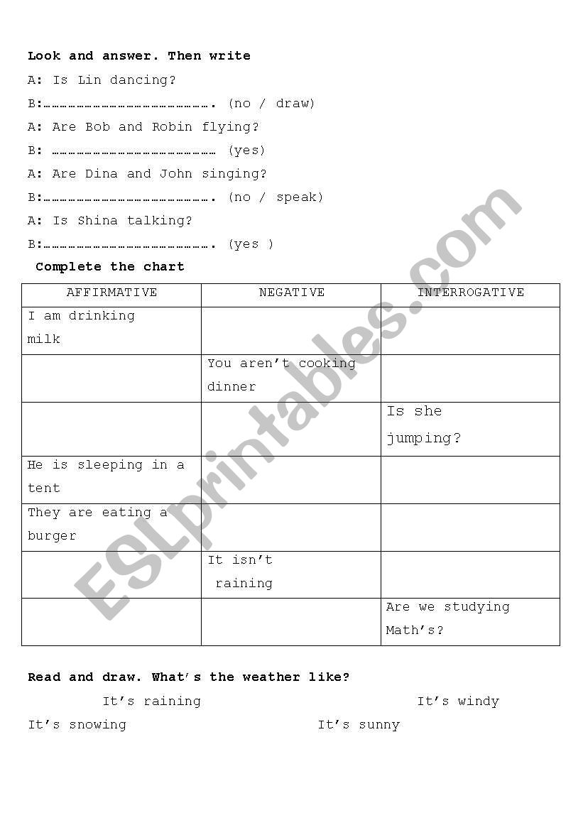 Present continuous tense worksheet