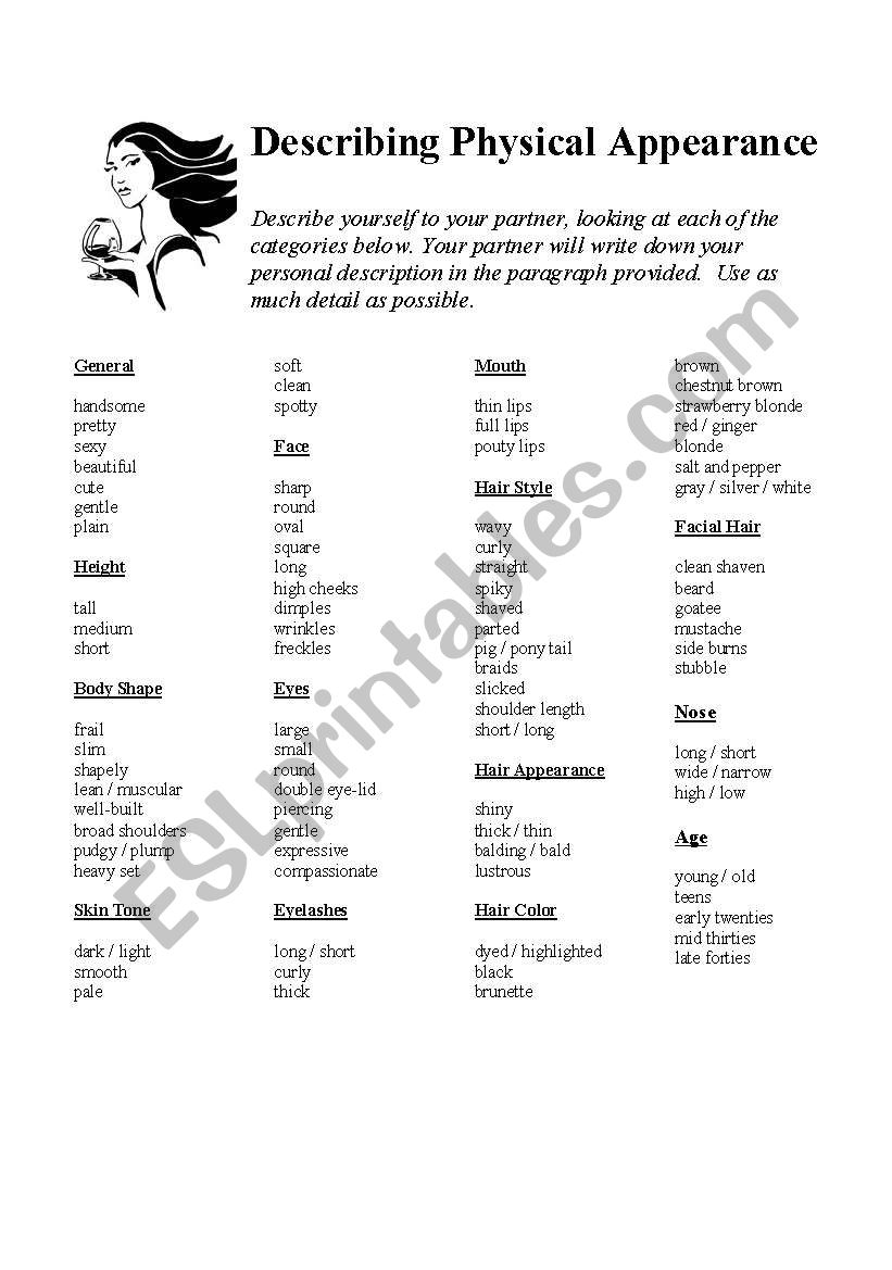 Describing Appearances worksheet