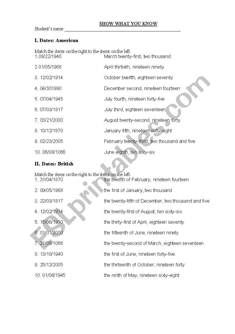 Dates and prepositions of time