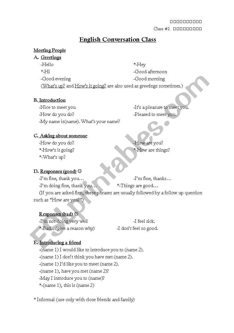 Elementary Conversation Vocabulary #1A