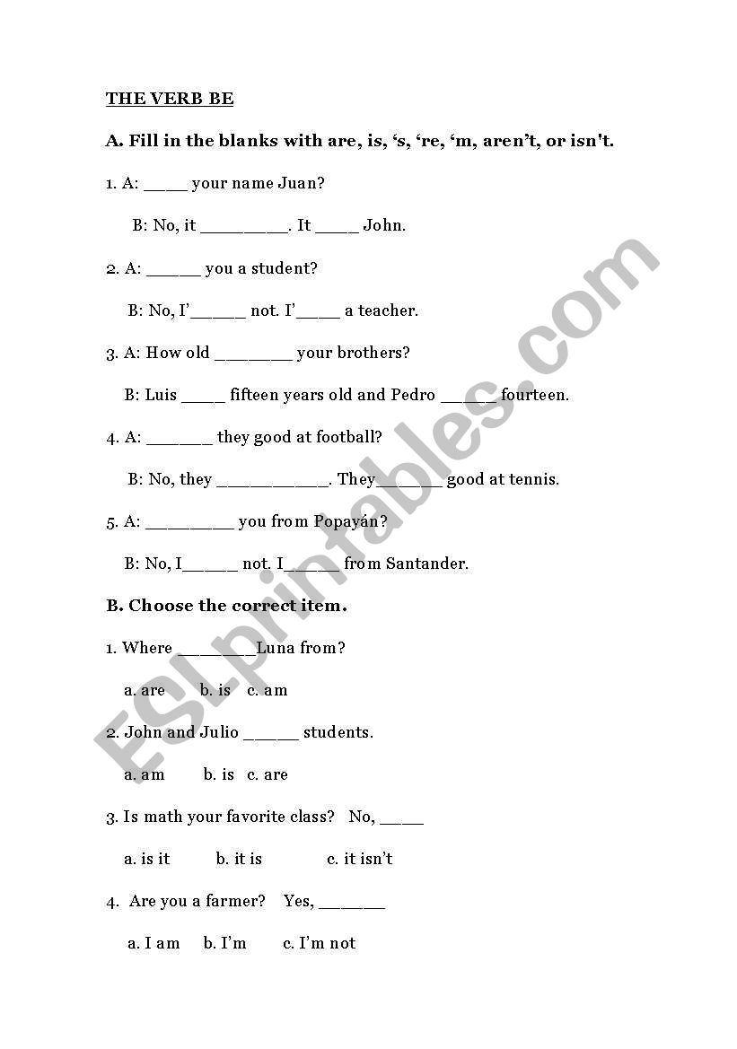 Verb be - possessives - articles
