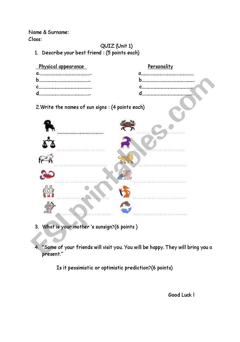 quiz worksheet