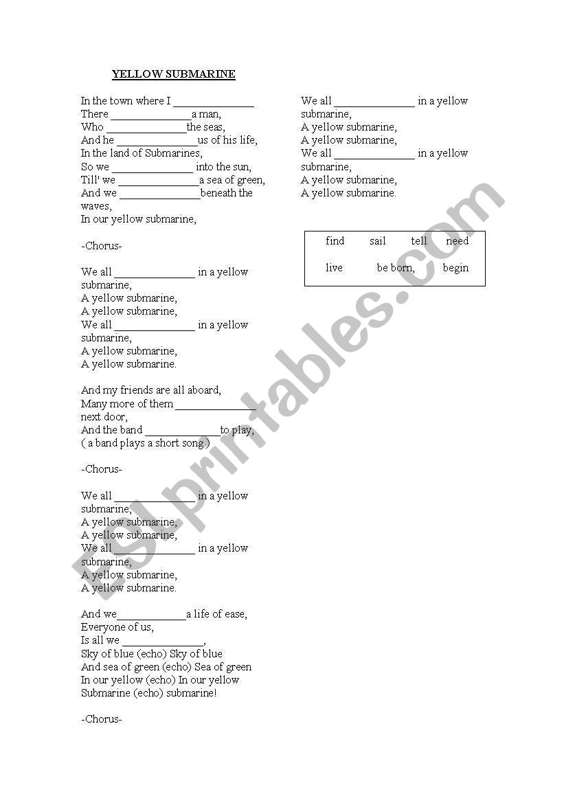 Yellow submarine worksheet